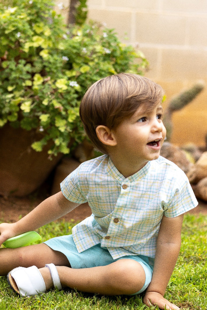 Calamaro "Lawrence" Turquoise & Lemon Checked Shirt & Shorts - Millie and John