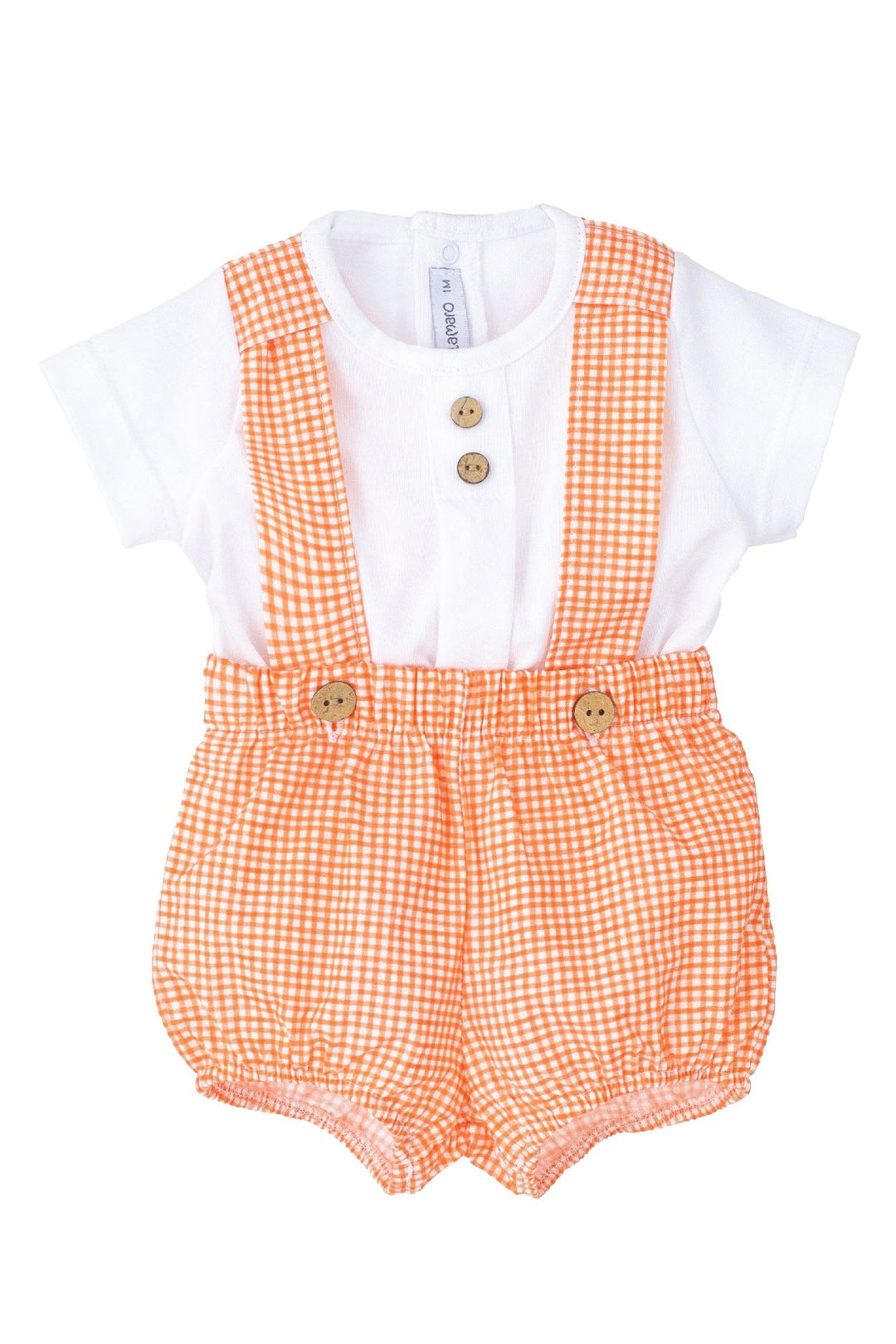 Calamaro "Montague" Orange Gingham Top & Jam Pants with Braces - Millie and John