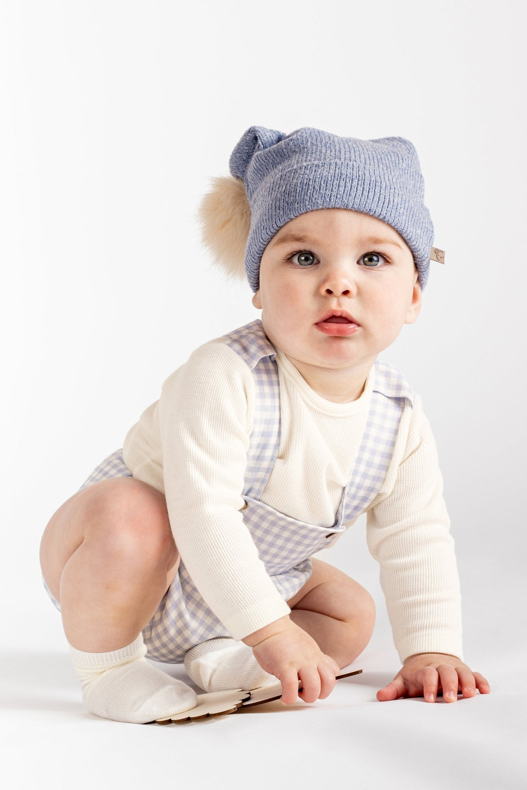 Calamaro "Noah" Pale Blue Gingham Dungaree Romper Set - Millie and John