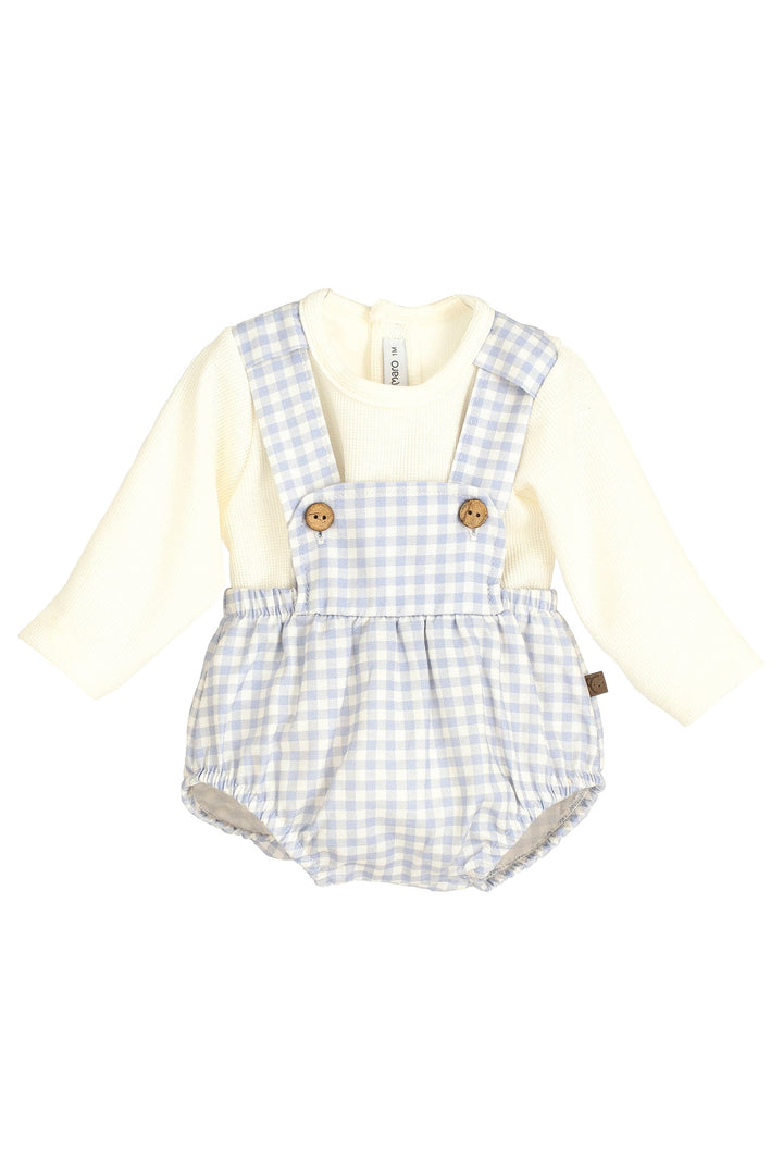 Calamaro "Noah" Pale Blue Gingham Dungaree Romper Set - Millie and John