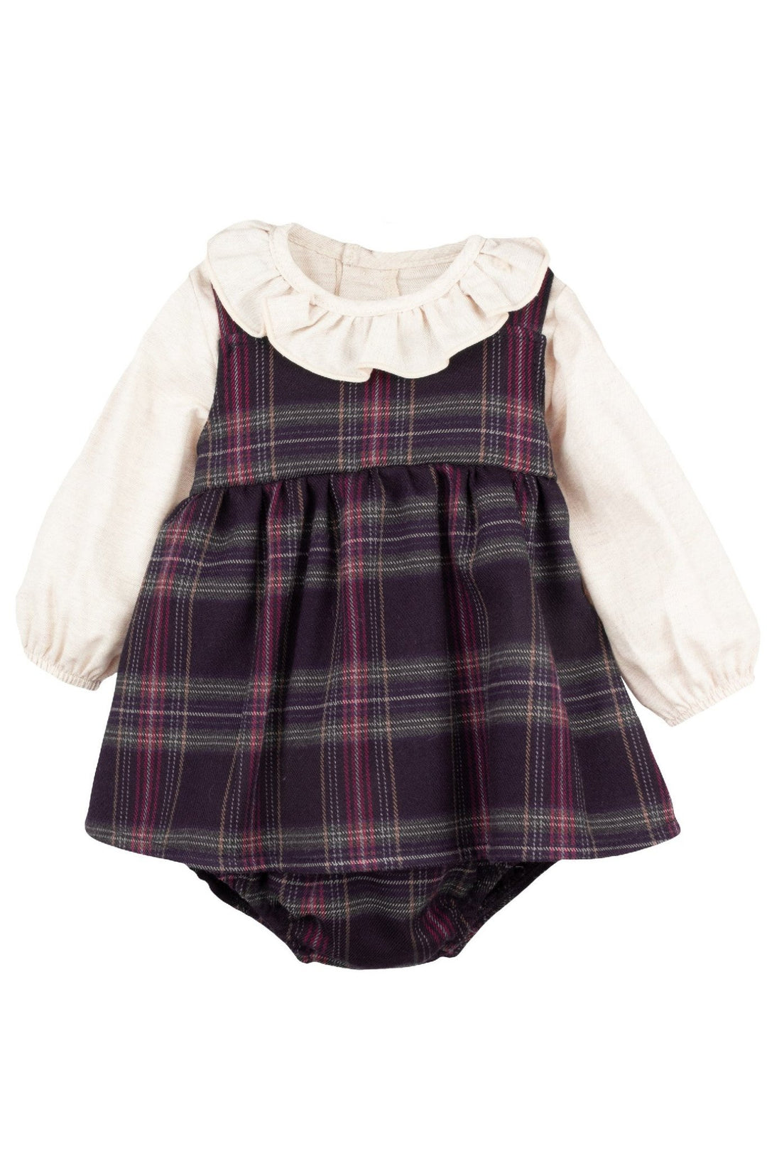Calamaro "Ottilie" Navy Tartan Pinafore Dress Set - Millie and John