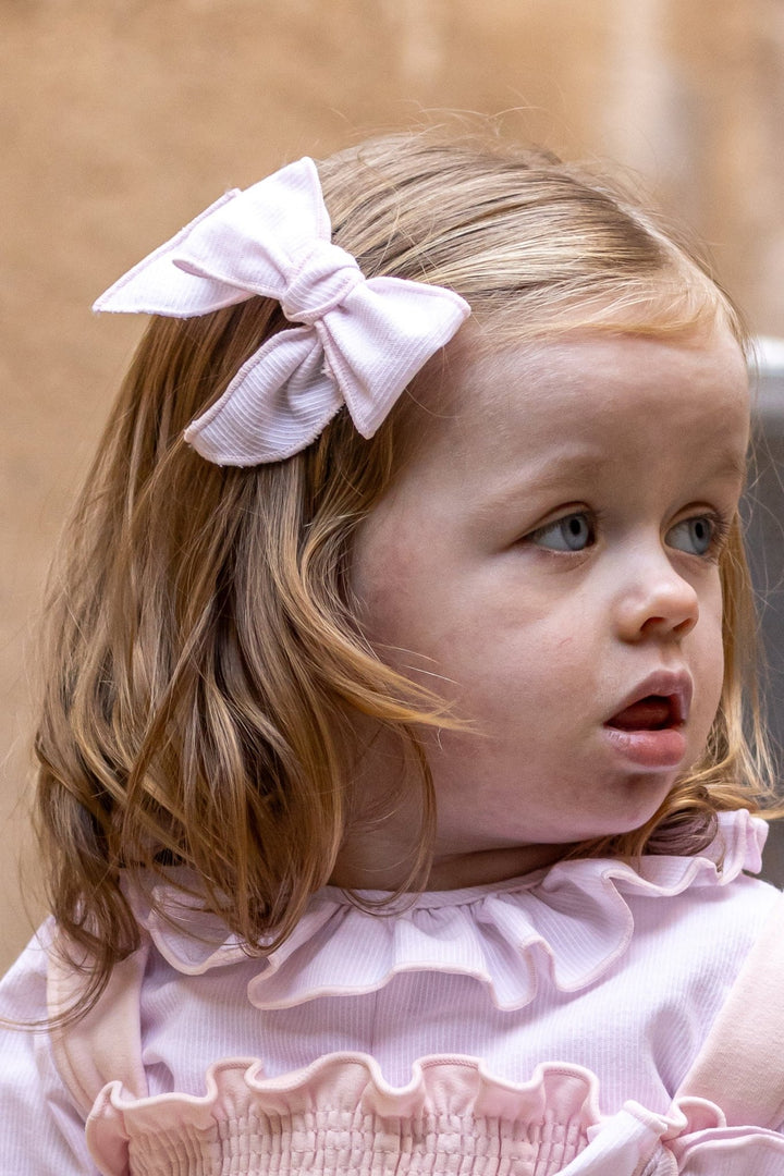Calamaro Pale Pink Striped Hair Bow - Millie and John