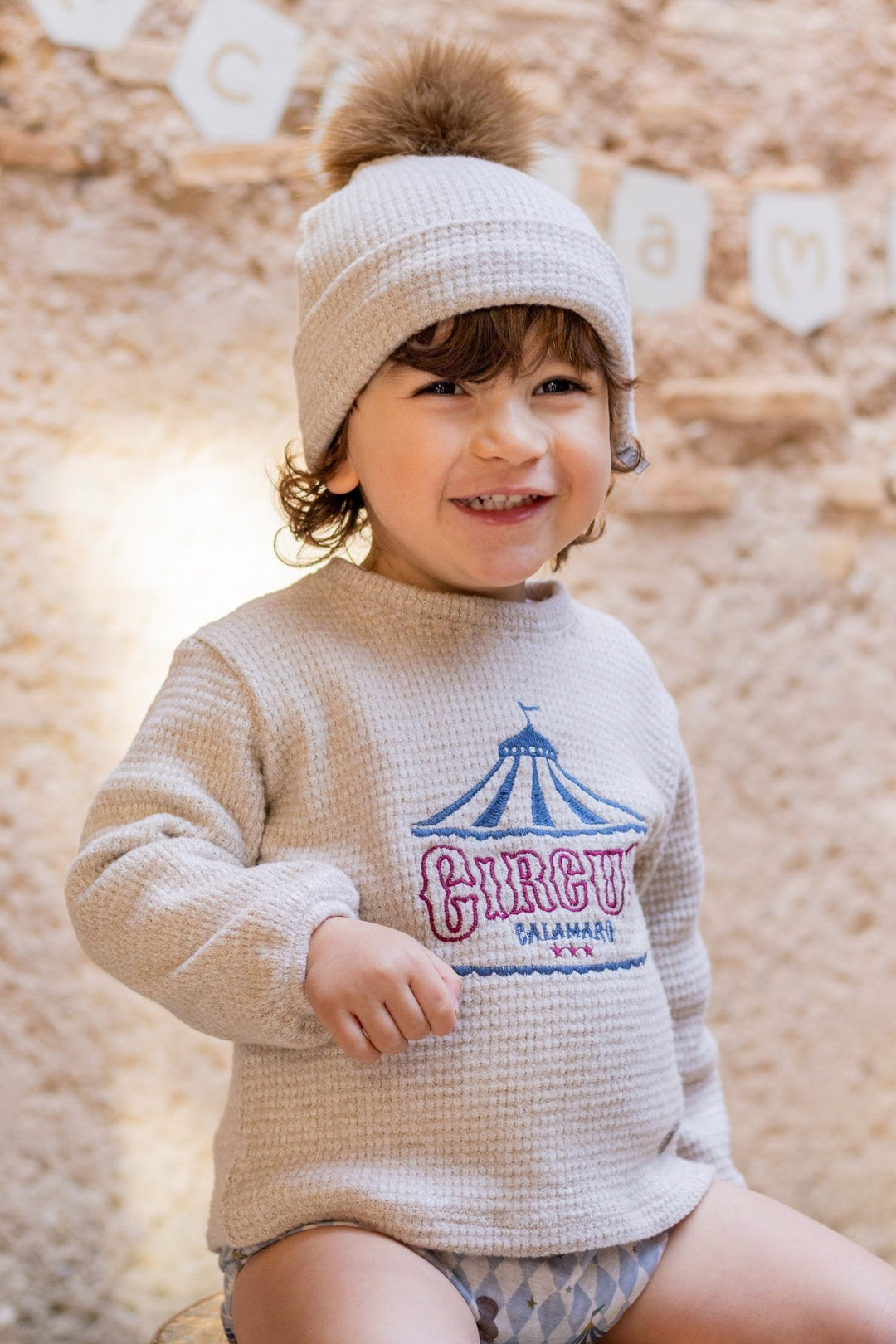 Calamaro "Percy" Stone & Pale Blue Chenille Circus Top & Jam Pants - Millie and John