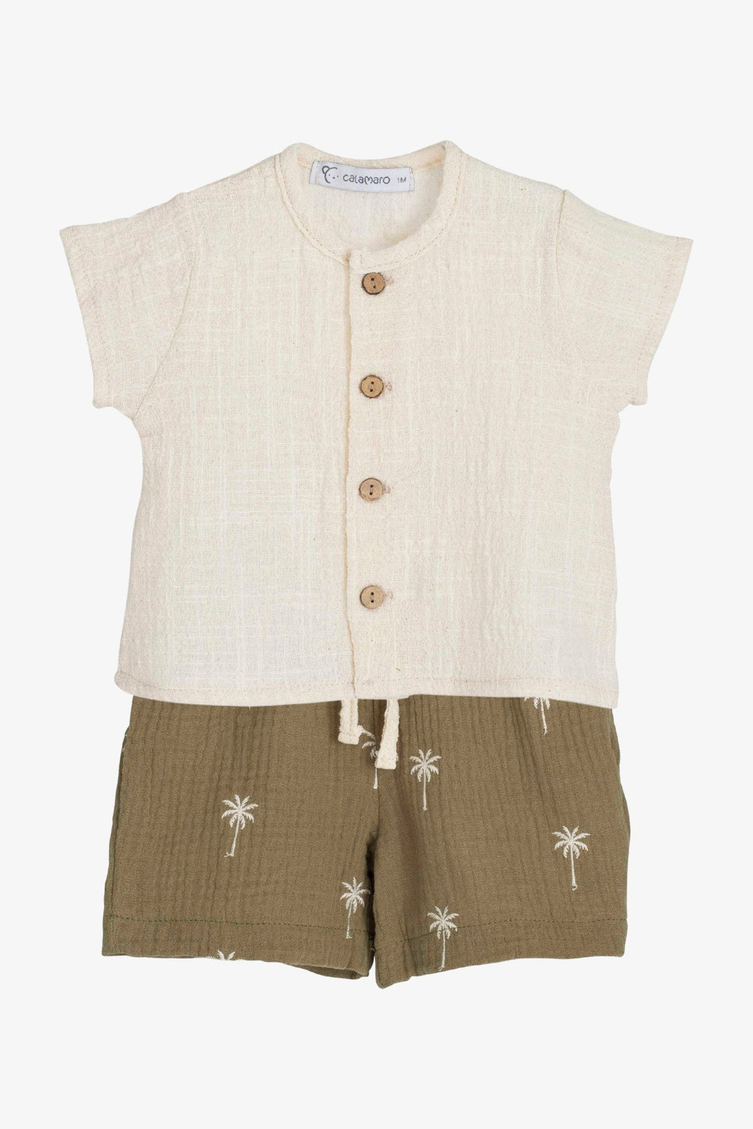 Calamaro PREORDER 🛑 "Julian" Khaki Palm Tree Shirt & Shorts - Millie and John