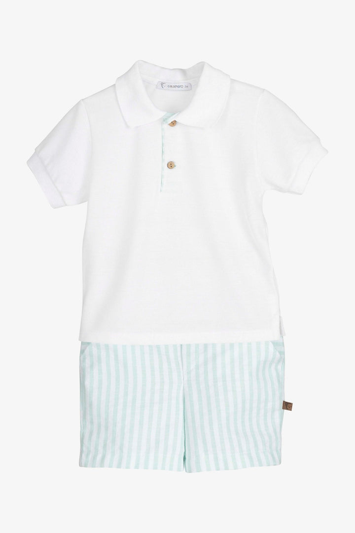 Calamaro PREORDER 🛑 "Rafe" Mint Striped Polo Shirt + Shorts - Millie and John