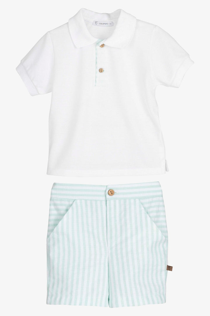Calamaro PREORDER 🛑 "Rafe" Mint Striped Polo Shirt + Shorts - Millie and John