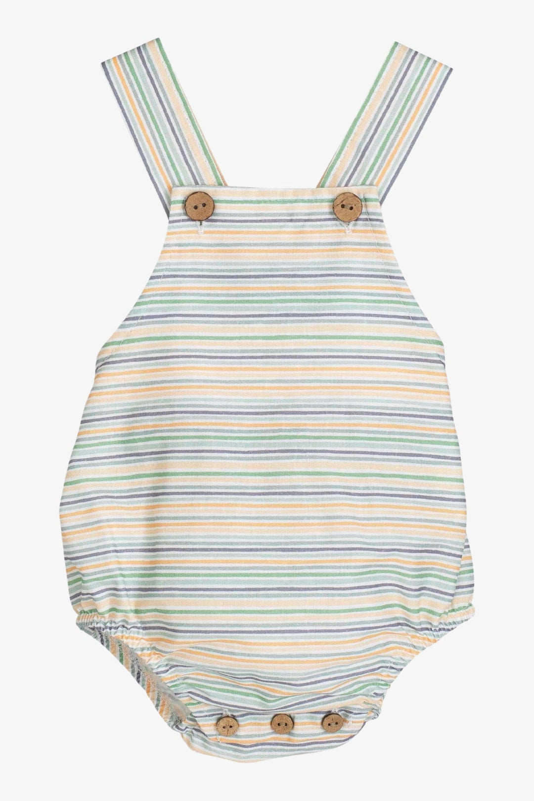 Calamaro PREORDER 🛑 "Salvi" Yellow, Green & Blue Striped Dungaree Romper - Millie and John
