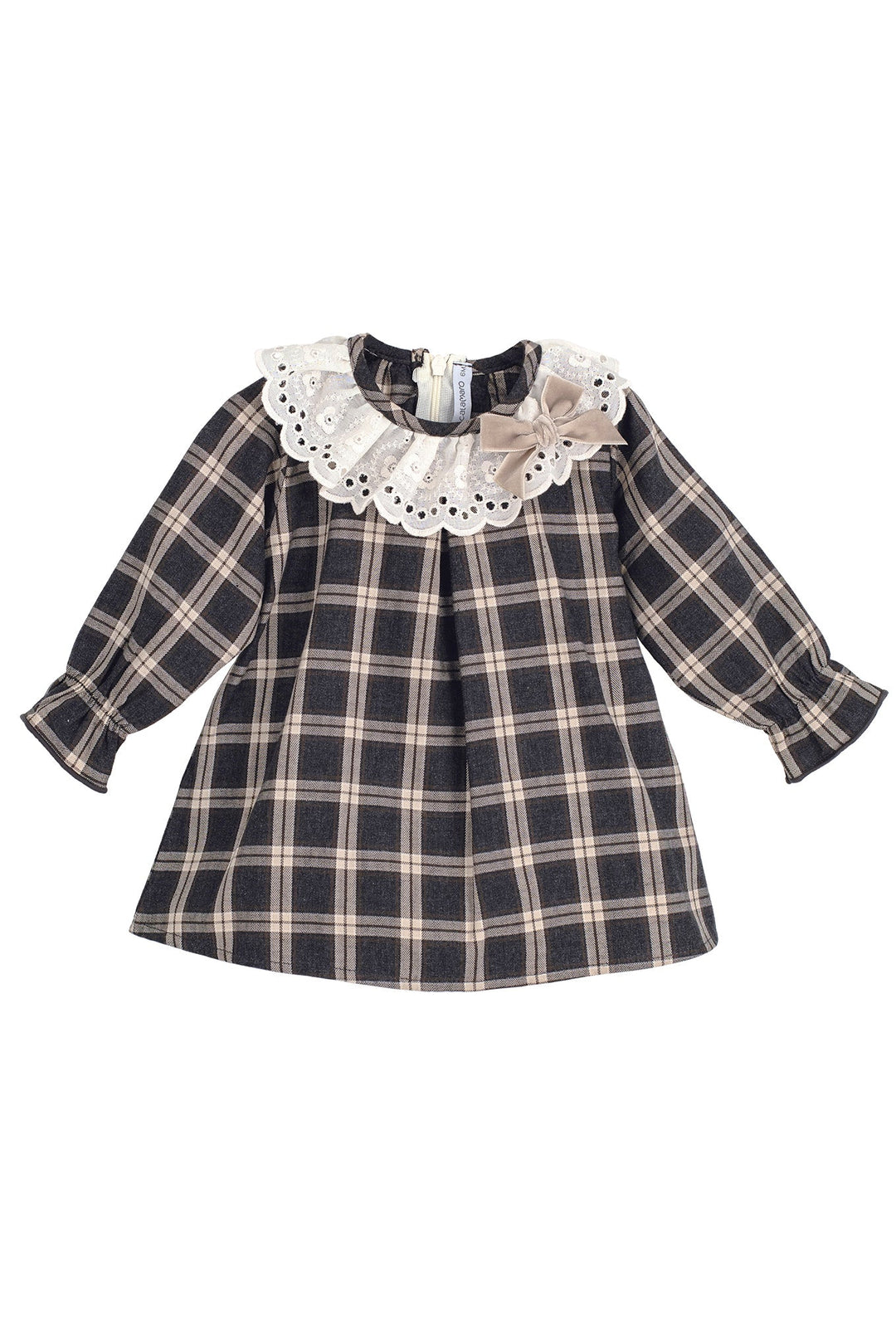 Calamaro "Primrose" Charcoal & Stone Tartan Dress - Millie and John
