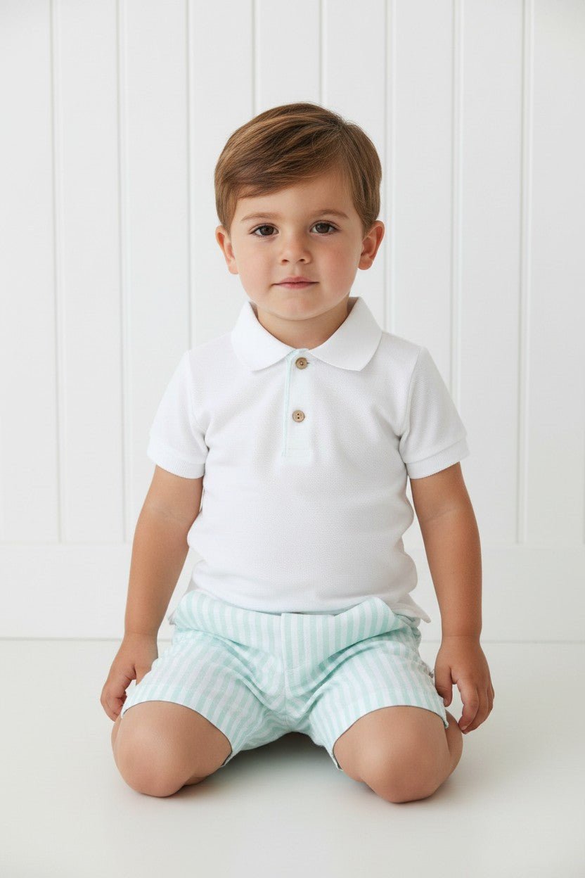 Calamaro "Rafe" Mint Striped Polo Shirt + Shorts - Millie and John