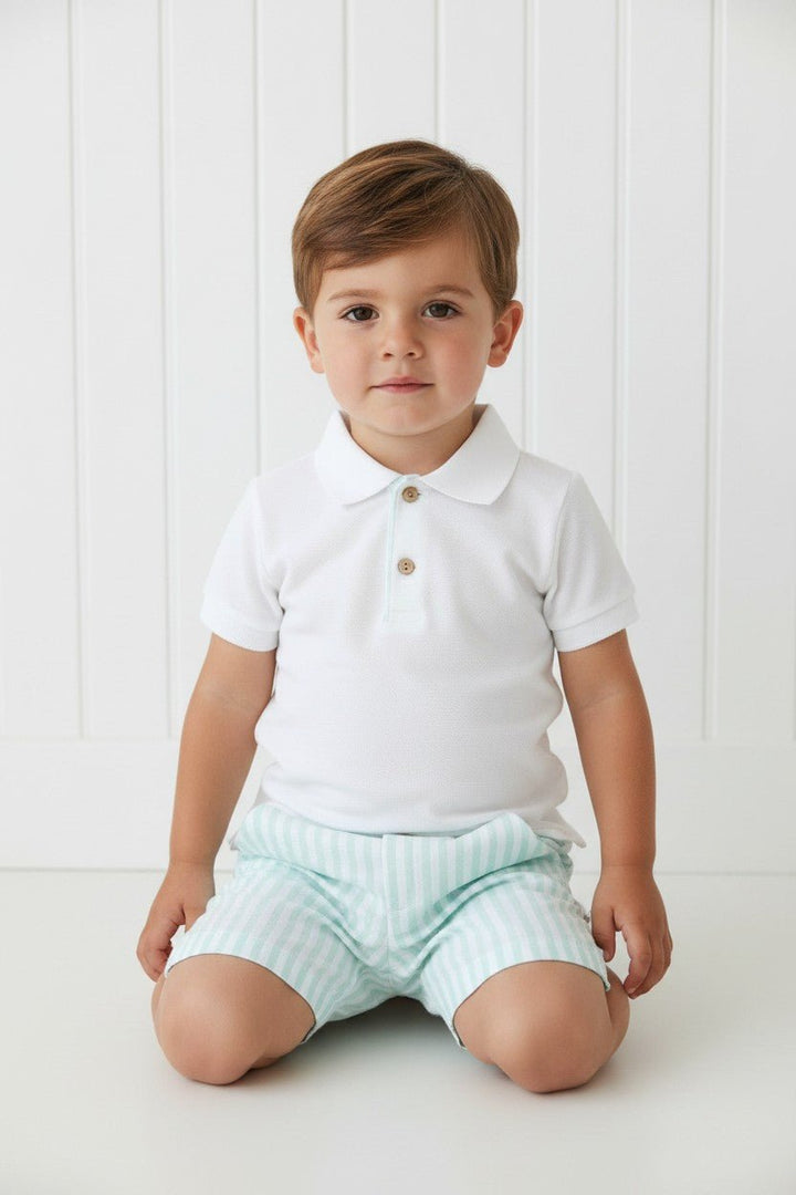 Calamaro "Rafe" Mint Striped Polo Shirt + Shorts - Millie and John