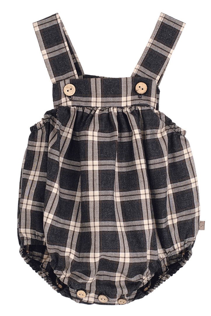 Calamaro "Rowan" Charcoal & Stone Tartan Romper - Millie and John