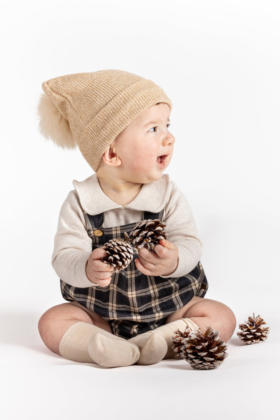 Calamaro "Rowan" Charcoal & Stone Tartan Romper - Millie and John