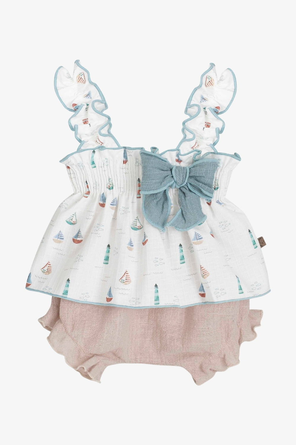 Calamaro "Scarlett" Stone & Teal Sailboat Blouse & Bloomers - Millie and John