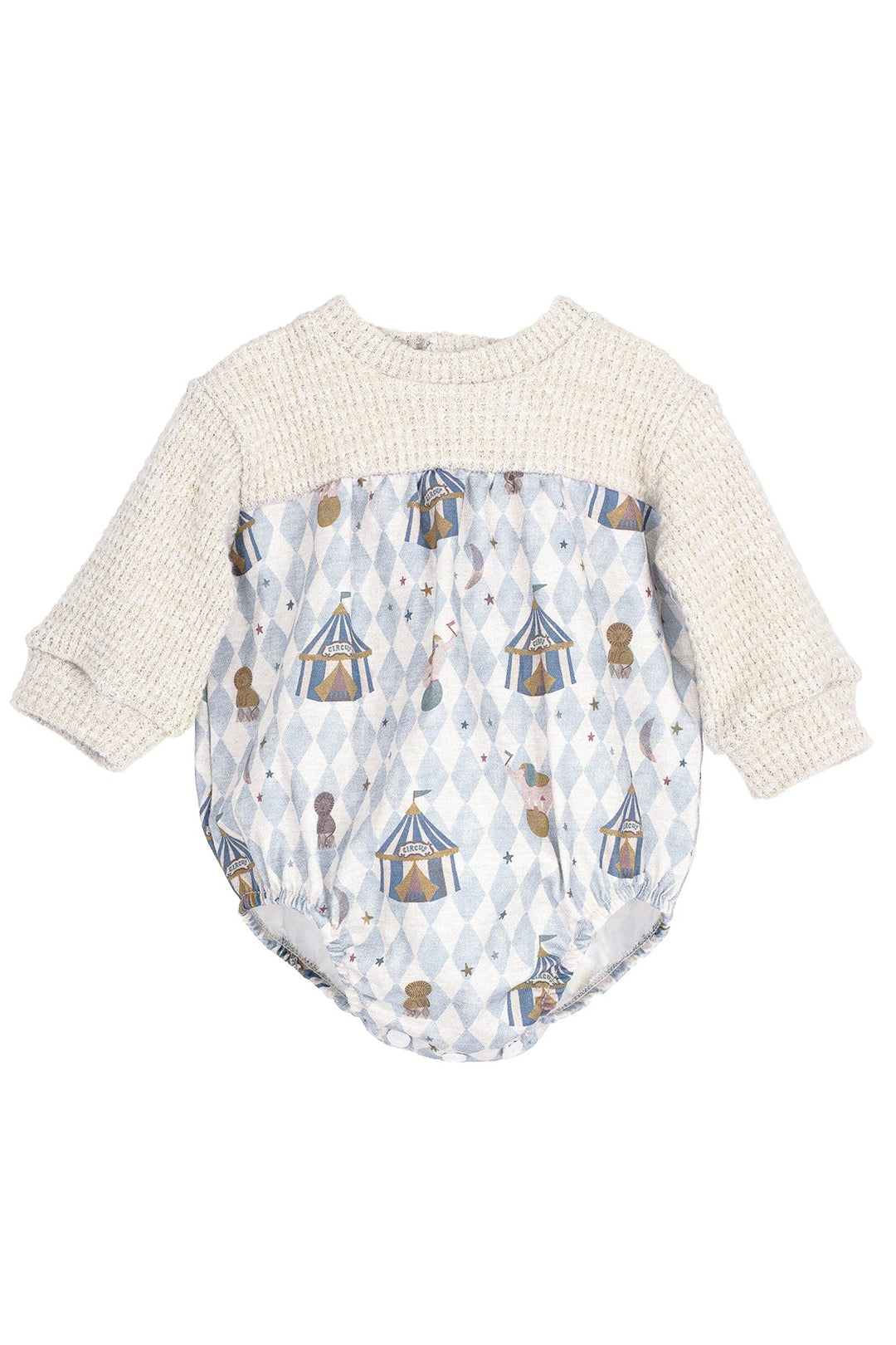 Calamaro "Sonny" Stone & Pale Blue Chenille Circus Romper - Millie and John