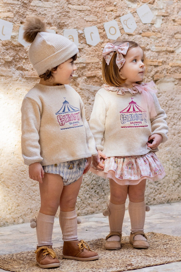 Calamaro "Tallulah" Stone & Dusky Peach Chenille Circus Top & Skort - Millie and John