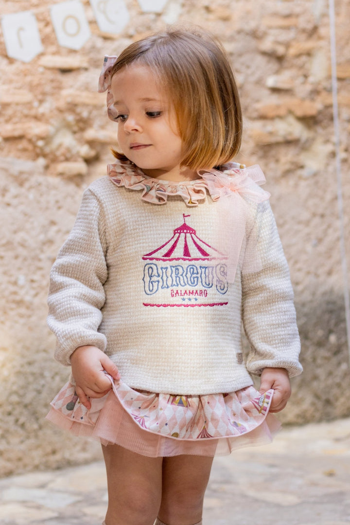 Calamaro "Tallulah" Stone & Dusky Peach Chenille Circus Top & Skort - Millie and John