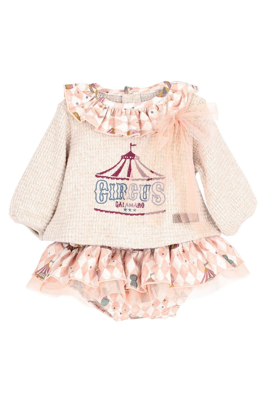 Calamaro "Tallulah" Stone & Dusky Peach Chenille Circus Top & Skort - Millie and John