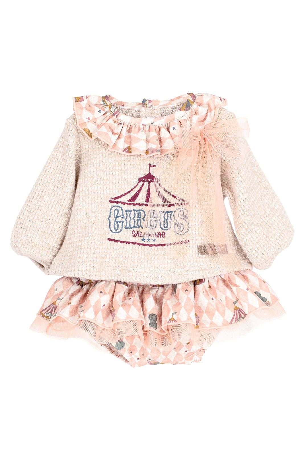 Calamaro "Tallulah" Stone & Dusky Peach Chenille Circus Top & Skort - Millie and John