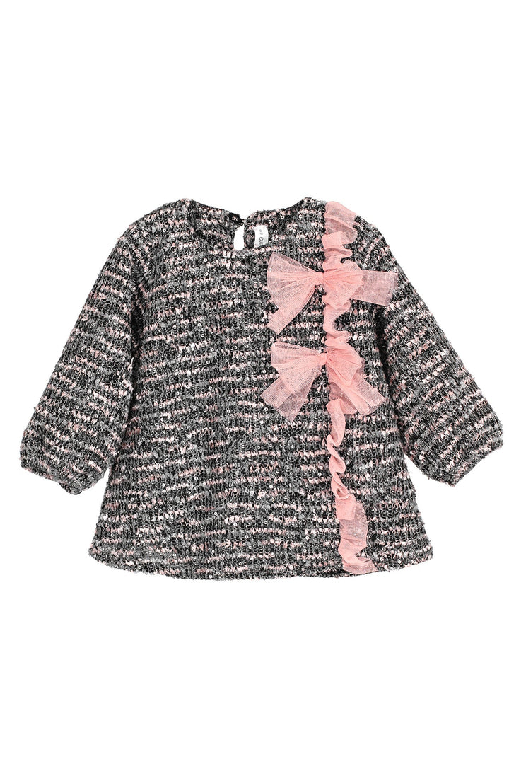 Calamaro "Violette" Charcoal & Dusky Pink Shimmer Tweed Dress - Millie and John