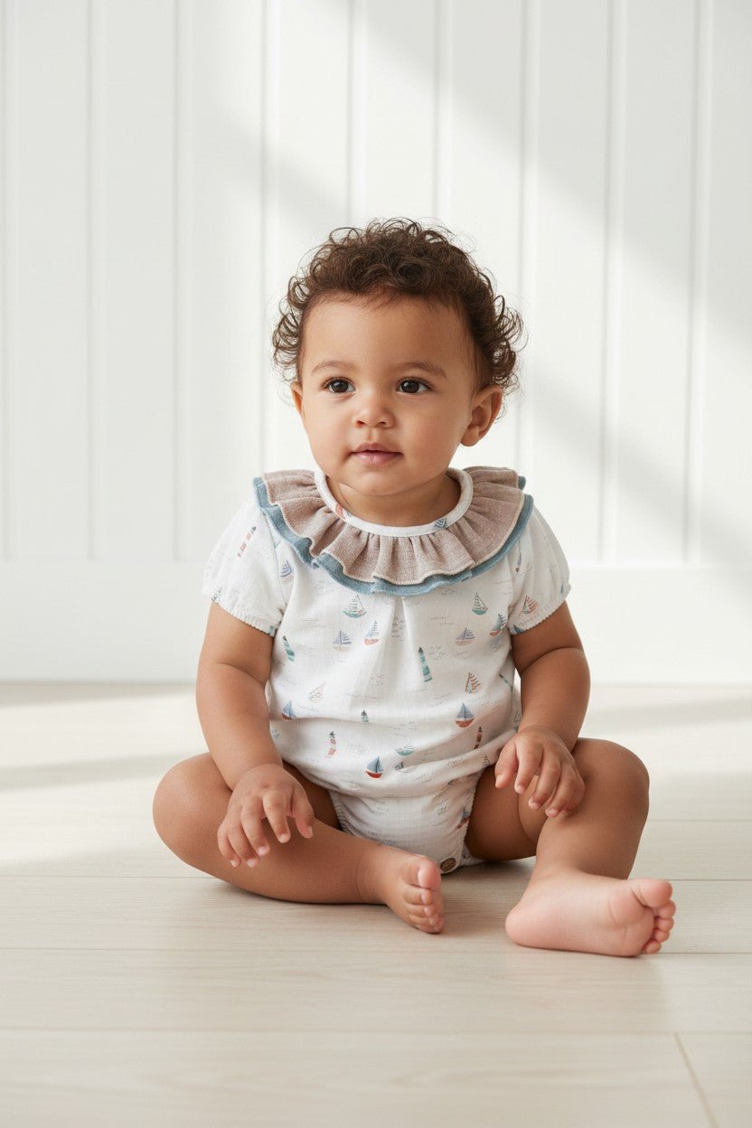 Calamaro "Wren" Stone & Teal Sailboat Shortie - Millie and John