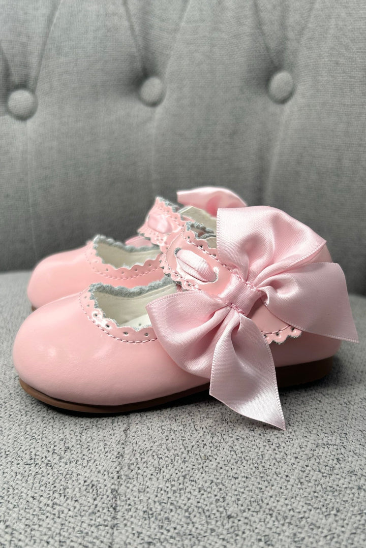 Caramelo Kids Pink Patent Leather Satin Bow Mary Jane Shoes - Millie and John