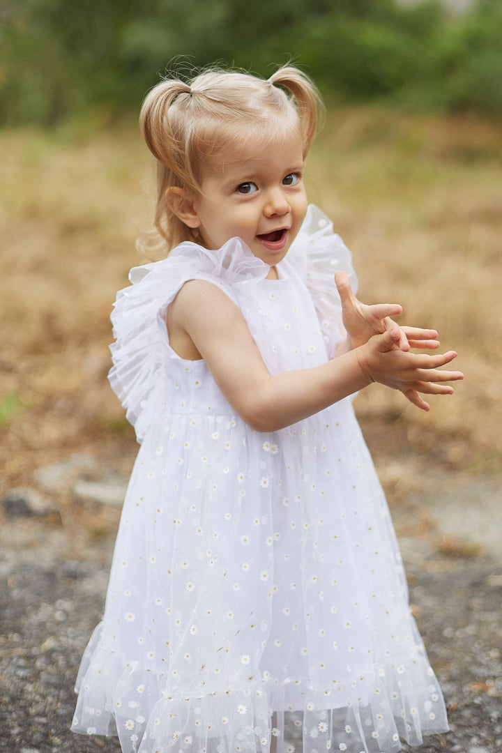 Chic by Deolinda "Anastasia" White Tulle Daisy Print Dress - Millie and John