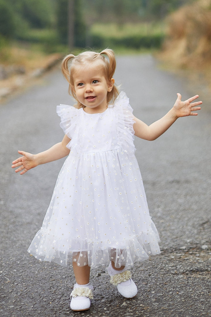 Chic by Deolinda "Anastasia" White Tulle Daisy Print Dress - Millie and John