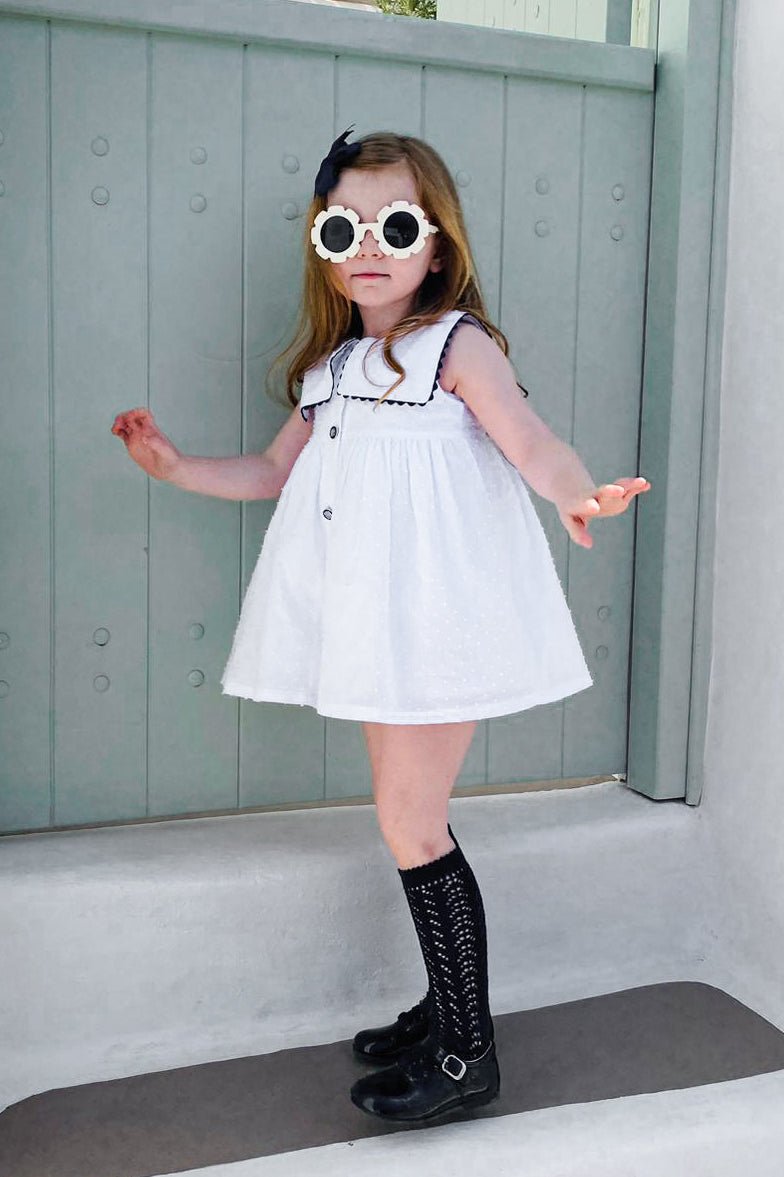 Chic by Deolinda "Arielle" White Plumeti Dot Nautical Dress & Bloomers - Millie and John