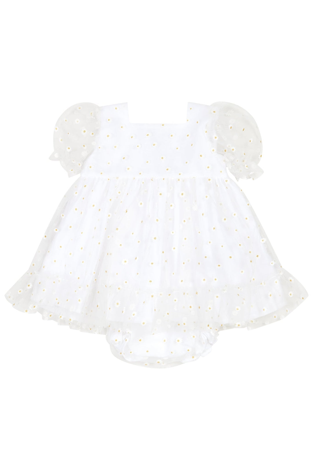 Chic by Deolinda "Flora" White Tulle Daisy Print Dress & Bloomers - Millie and John
