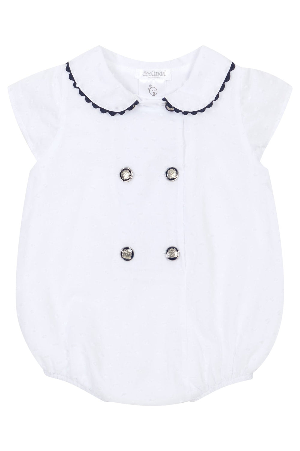 Chic by Deolinda "Royal" White Plumeti Dot Nautical Romper - Millie and John