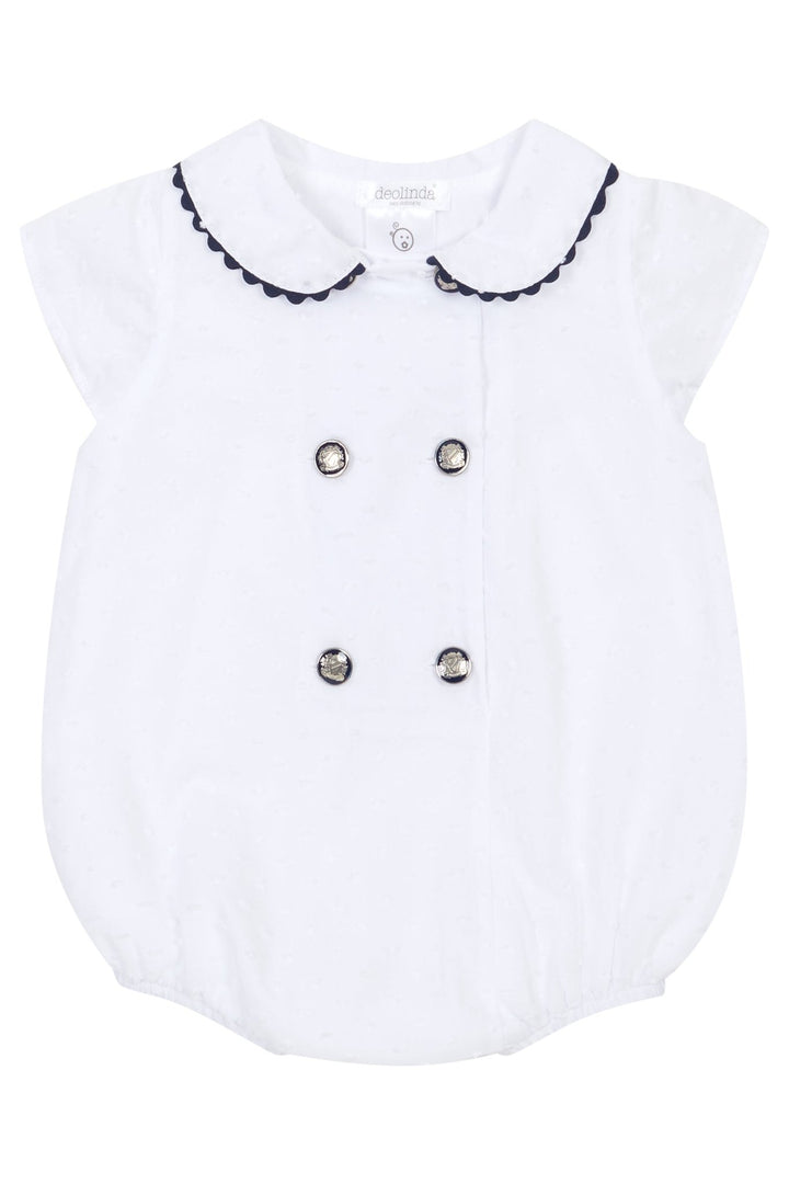 Chic by Deolinda "Royal" White Plumeti Dot Nautical Romper - Millie and John