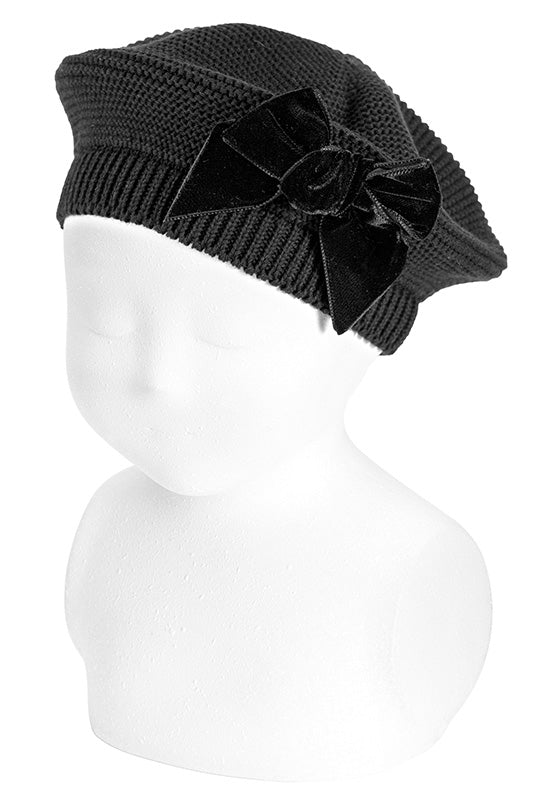 Condor Black Velvet Bow Beret - Millie and John