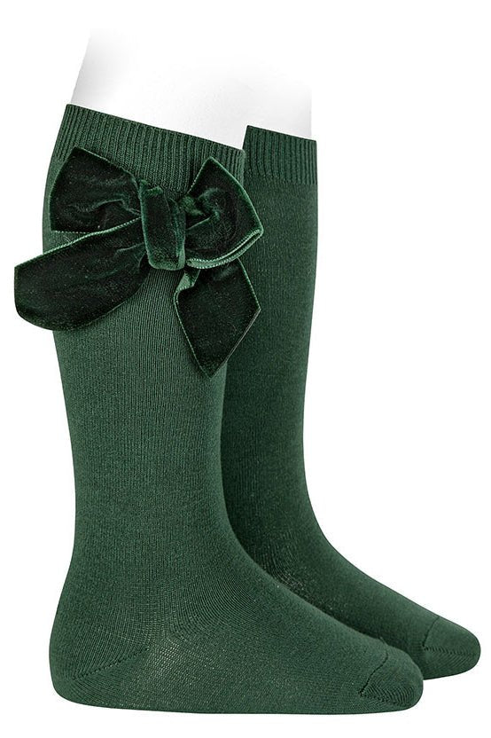 Condor Bottle Green Velvet Bow Socks - Millie and John