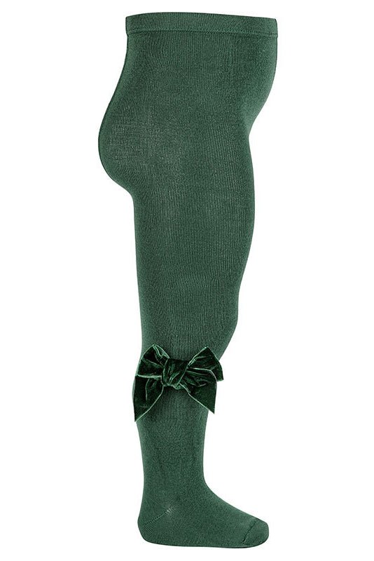 Condor Bottle Green Velvet Bow Tights - Millie and John
