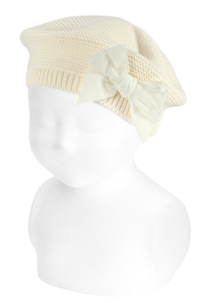 Condor Cream Velvet Bow Beret - Millie and John