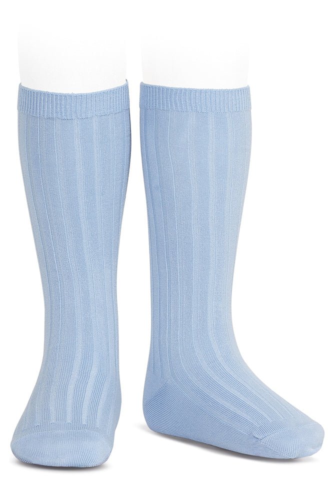 Condor Light Blue Wide Ribbed Knee High Socks - Millie and John