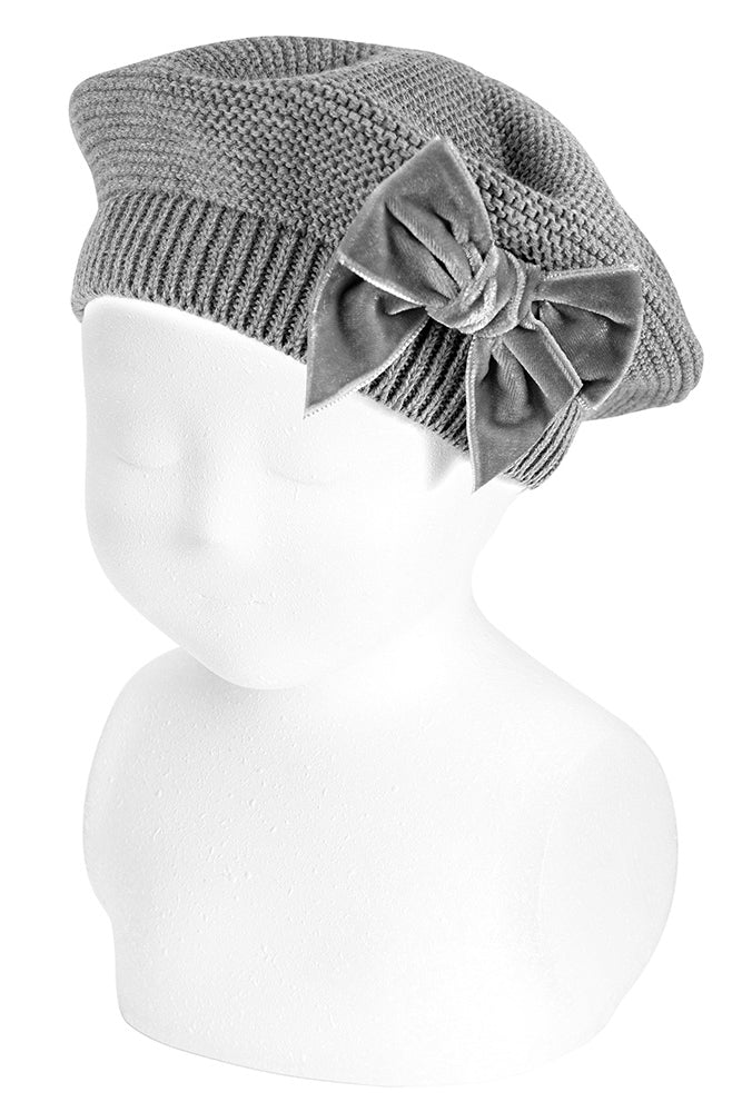 Condor Light Grey Velvet Bow Beret - Millie and John