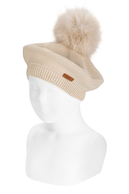 Condor Linen Faux Fur Pom Pom Beret - Millie and John