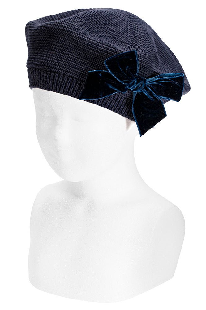 Condor Navy Velvet Bow Beret - Millie and John