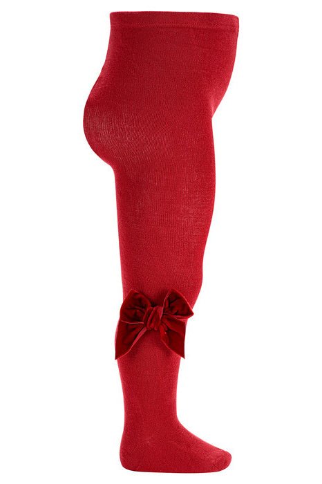 Condor Red Velvet Velvet Bow Tights - Millie and John