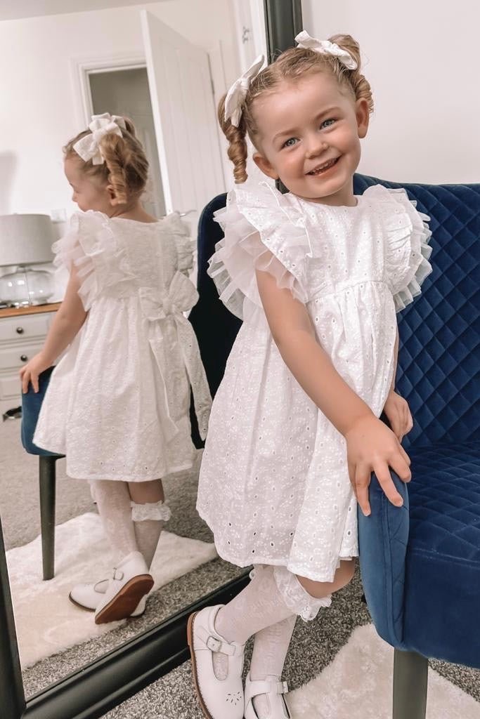 Deolinda "Aida" White Broderie Anglaise Dress - Millie and John