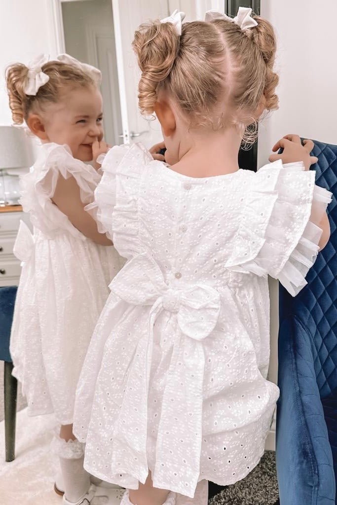 Deolinda "Aida" White Broderie Anglaise Dress - Millie and John