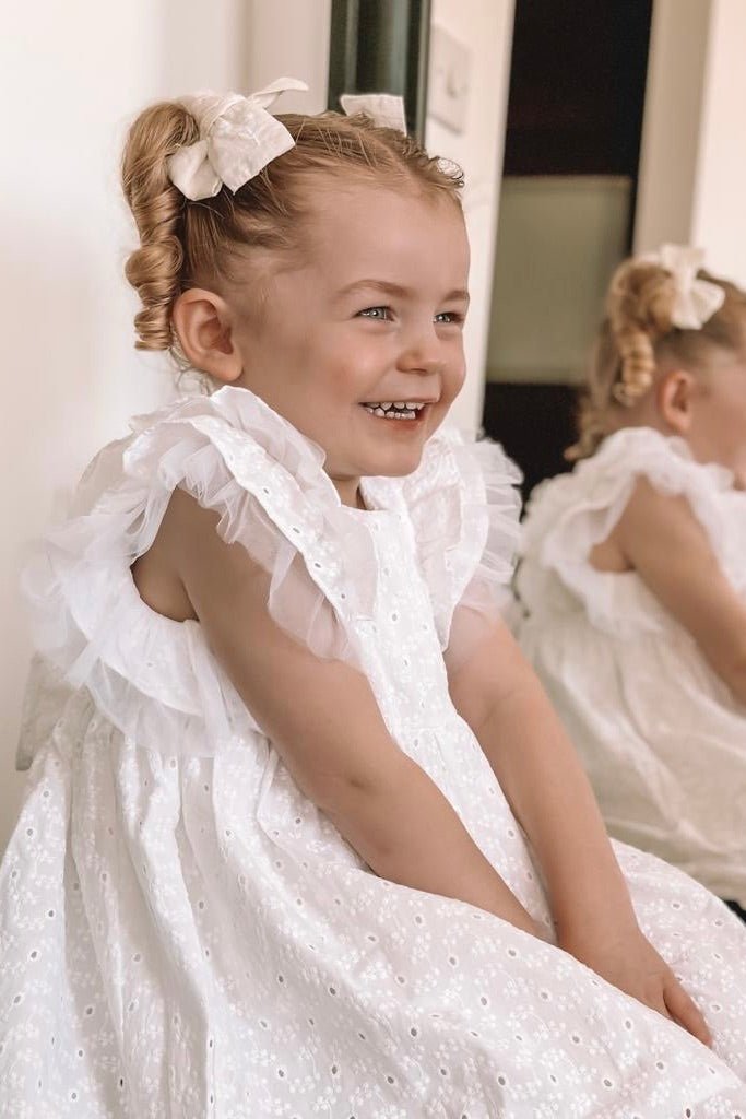 Deolinda "Aida" White Broderie Anglaise Dress - Millie and John