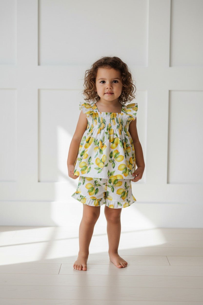 Deolinda "Alba" Lemon Print Blouse & Shorts - Millie and John
