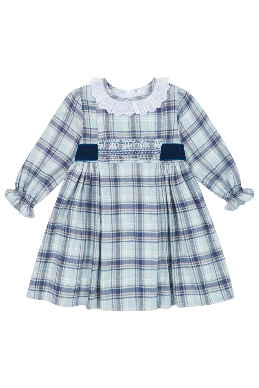 Deolinda "Alexis" Dusky Blue Tartan Smocked Dress - Millie and John
