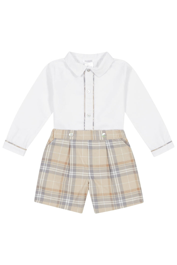 Deolinda "Alvin" Beige Tartan Shirt & Shorts - Millie and John