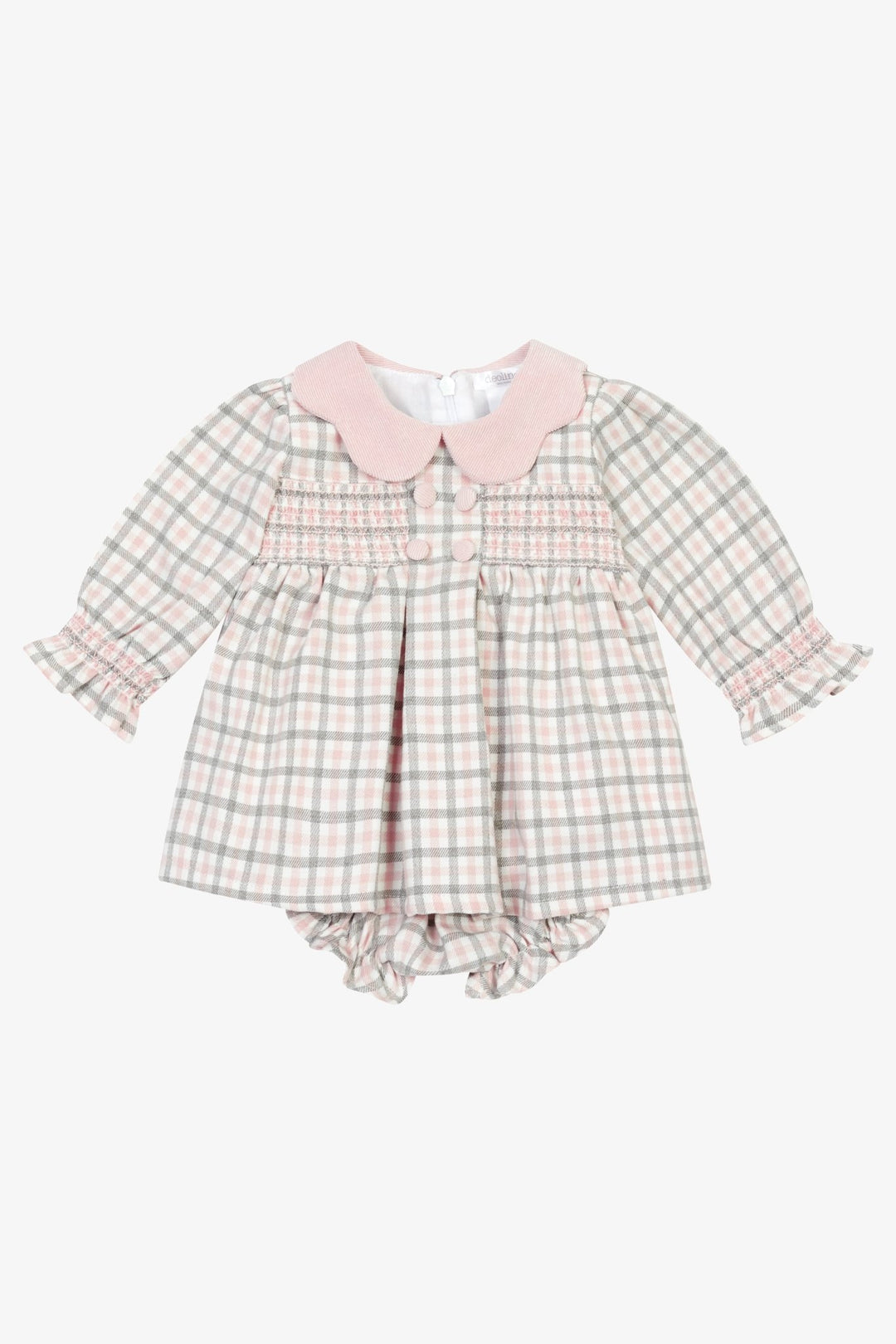 Deolinda "Anaya" Grey &amp; Pink Check Dress &amp; Bloomers - Millie and John