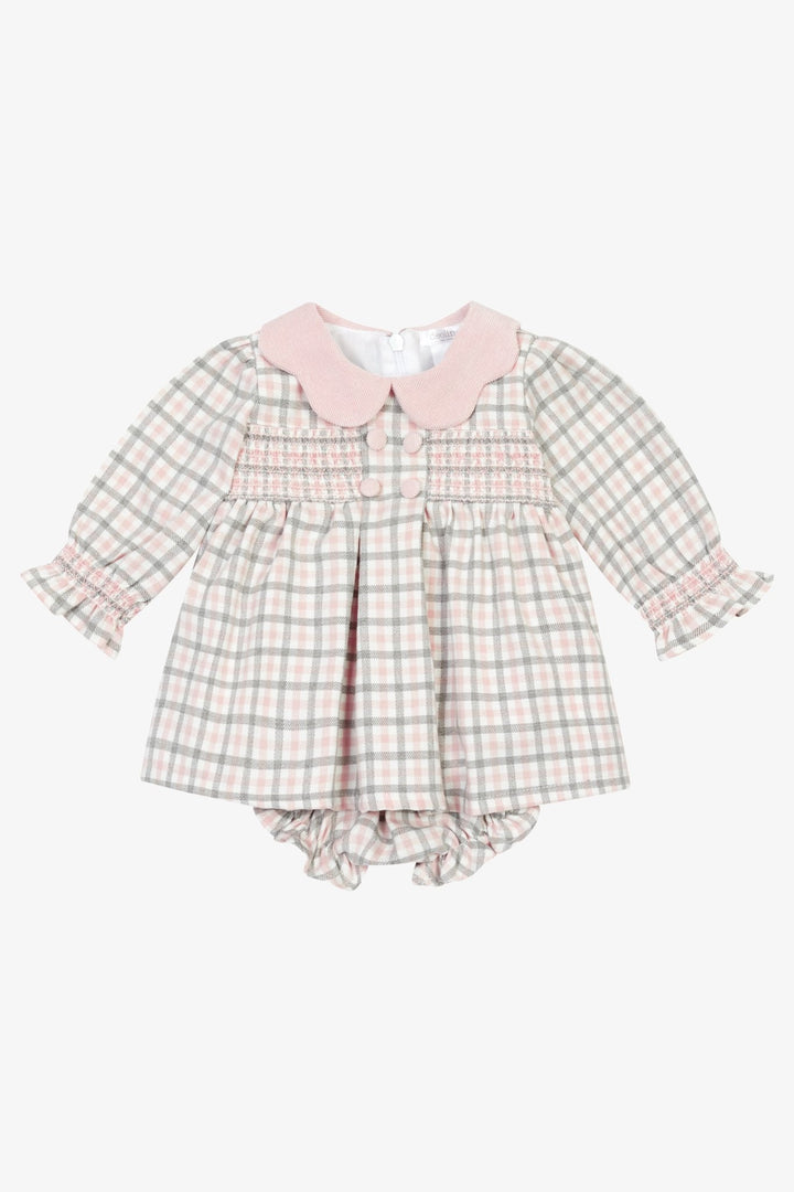 Deolinda "Anaya" Grey &amp; Pink Check Dress &amp; Bloomers - Millie and John