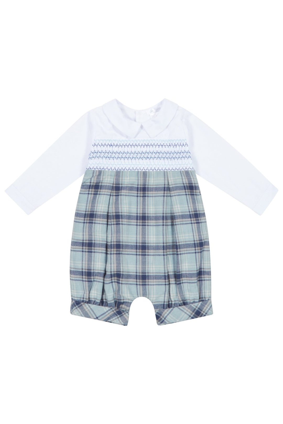 Deolinda "Andreas" Dusky Blue Tartan Smocked Romper - Millie and John