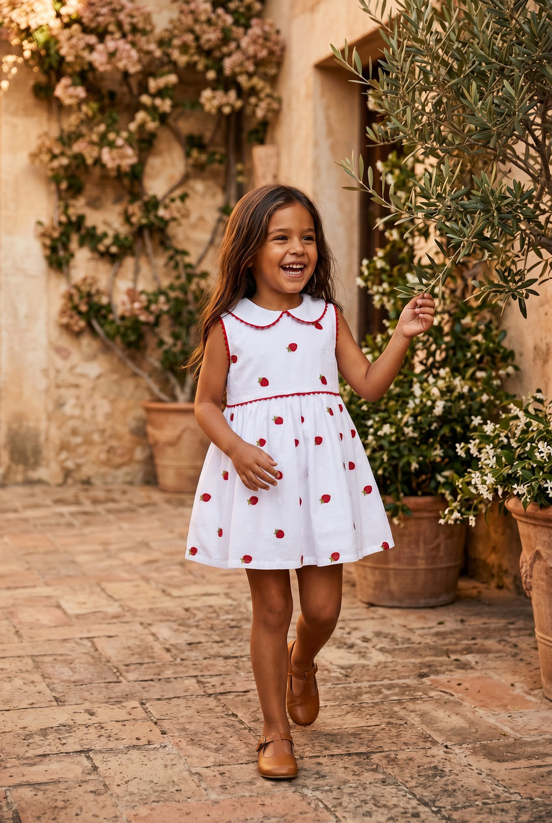 "Annie" White &amp; Red Strawberry Dress